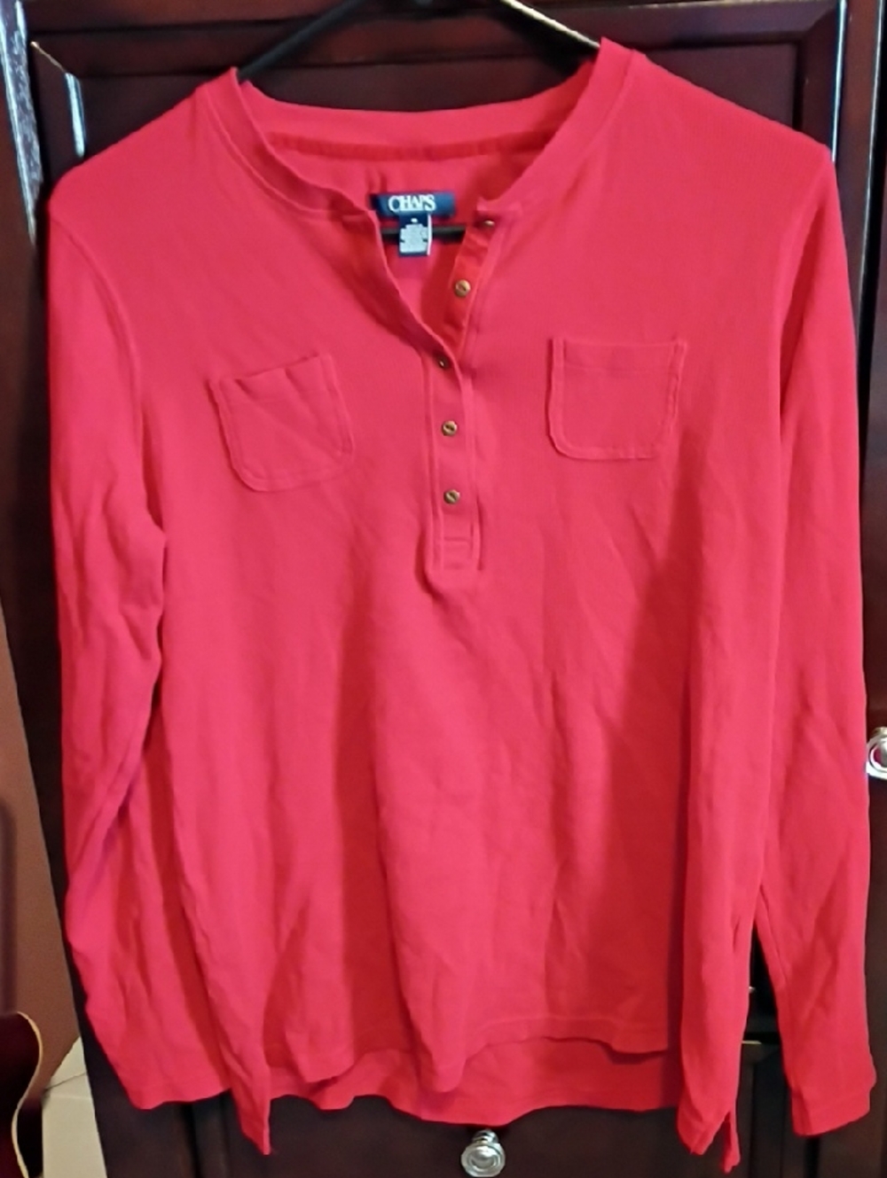Chaps Long-Sleeve Red Henley Shirt